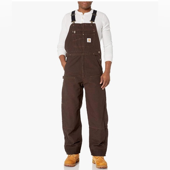 Carhartt Bib Mens Size L Insulated Brown Overall Duck  Chore Utility Workwear - Picture 1 of 12